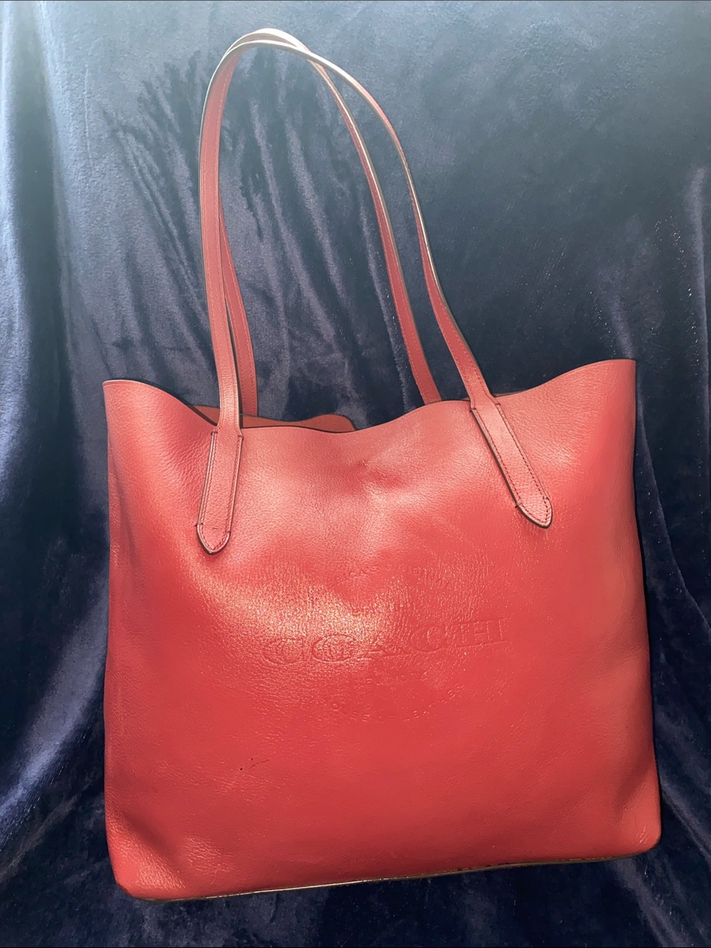 Coach Red Leather Tote with Long Shoulder Straps